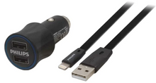 Cargar imagen en el visor de la galería, CABLE LIGHTNING + CARGADOR DE AUTO USB DLP2553 + DLC2508 PHILIPS