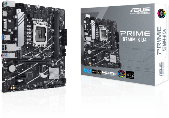 Placa Madre Asus Prime B760M-K D4 (LGA1700, DDR4 2133/5333MHz, M2 x2, RGB, MicroATX)