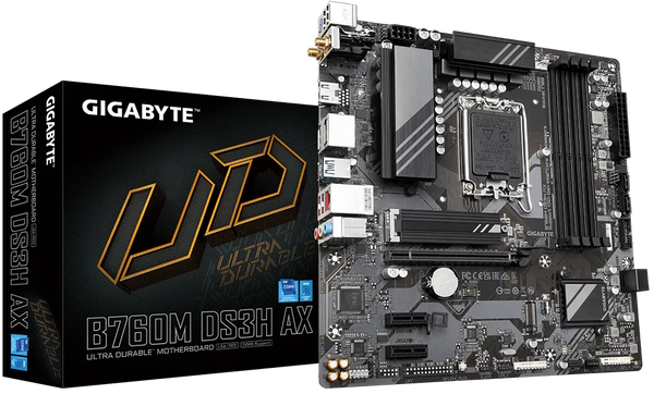 Placa Madre GIGABYTE B760M DS3H AX, LGA 1700, DDR5, M.2 x2, Wi-Fi, Bluetooth, m-ATX