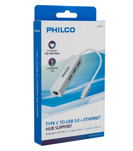 HUB 3 PUERTOS TIPO C A USB 3.0 PHILCO