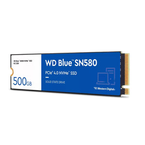 Unidad SSD 500GB WD Blue SN580 NVMe™ M.2 2280, PCIe Gen4 x4, Lectura 4000MB/s, Escritura 3600MB/s