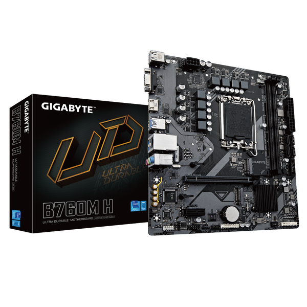 Placa Madre Gigabyte B760M H (Rev. 1.0), LGA1700, DDR5 x2, M.2 x2, GbE, m-ATX