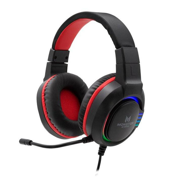 Audífonos Gamer Monster Games Fire 7.1, Conexión USB, RGB, Negro/Rojo