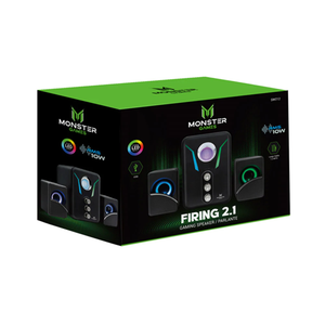 Subwoofer Monster Games Firing 2.1, 7 Colores Retroiluminados, Jack 3.5mm y USB, 10W