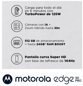 Smartphone Motorola Edge 50+ moto buds - Blanco 12GB Ram - 512GB Memoria Interna - 144Hz