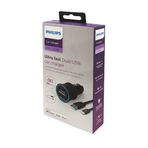 CABLE LIGHTNING + CARGADOR DE AUTO USB DLP2553 + DLC2508 PHILIPS