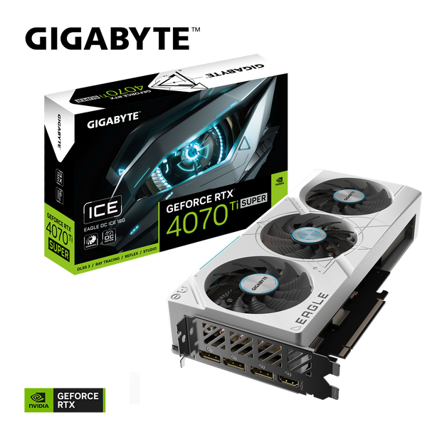 GIGABYTE nVidia GeForce RTX 4070 Ti Super EAGLE OC ICE 16GD GDDR6X Tarjeta de video, PCI-E 4.0, 2640 Core Clock, RGB Fusion 3x DP 1.4a, 1x HDMI 2.1a, GV-N407TSEAGLEOCICE-16GD