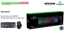 Cargar imagen en el visor de la galería, Kit Monster Crew Initiation, Mouse + Teclado Gamer, 1000 DPI, Teclado Iluminado