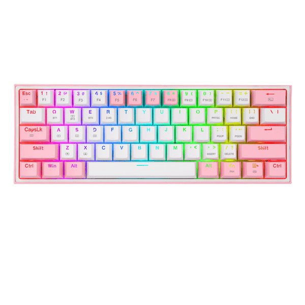 Teclado Gamer Redragon Fizz Pro, Mecánico, Switch Redragon Red, 60 %, Español, Blanco/Rosa