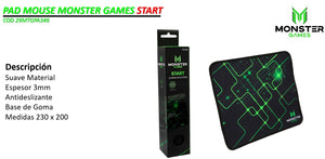 Mousepad Gamer Monster Games Start, Espesor 3mm, Base de Goma Antideslizante, 230x200mm