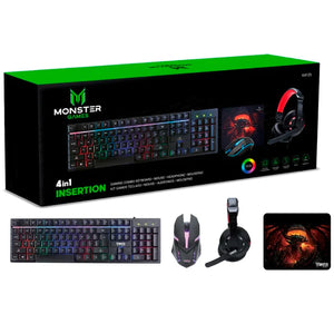 Combo Monster Mouse + Teclado + Audífonos Kit Crew Insertion 29MTGK4125