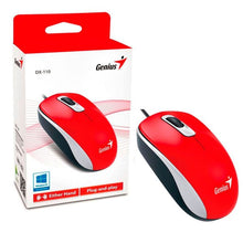 Cargar imagen en el visor de la galería, Mouse Genius DX-110, USB, Óptico, 3 botones, Ambidiestro, Rojo