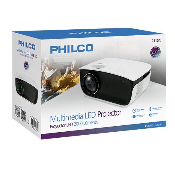 Proyector Philco de 2.000 Lúmenes, Resolución 1080p, Contraste 1500:1, Lámpara 3.93" LCD TFT