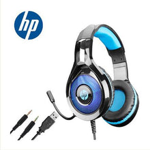 Cargar imagen en el visor de la galería, Audífonos Gamer HP DHE-8010, LED, Jack 3.5mm, USB, Negro/Azul