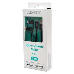 Cable Micro USB 3 en 1 ADATA, Black