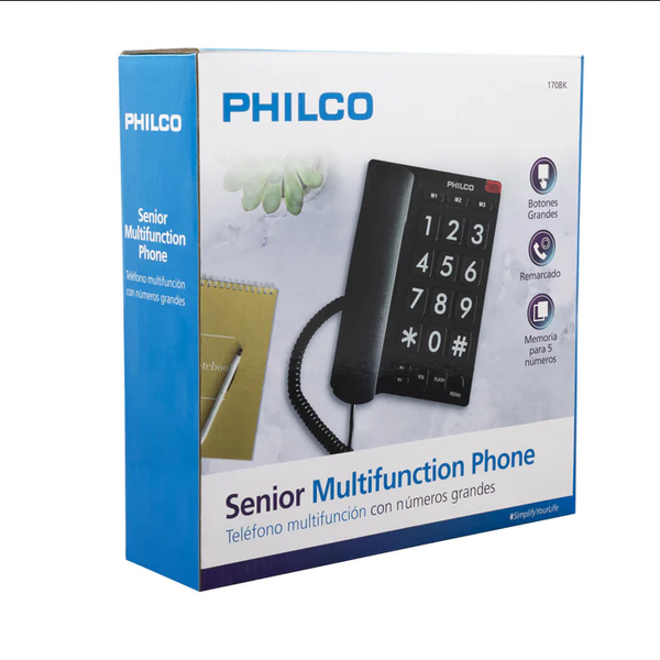 Telefono de Red Fija Para Adulto Mayor Philco, Números Grandes, Negro