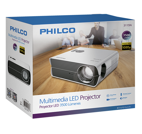 Proyector Philco de 3.500 Lúmenes, Resolución 1080p, Contraste 4000:1, Lámpara 5.8" LCD TFT